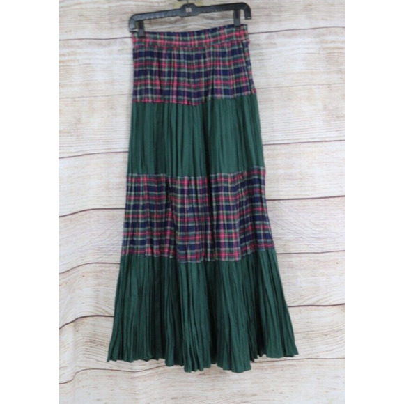 VINTAGE VRG Sport Womens Size Medium Maxi Pull On Plaid Broom Skirt Green Red - Picture 1 of 5